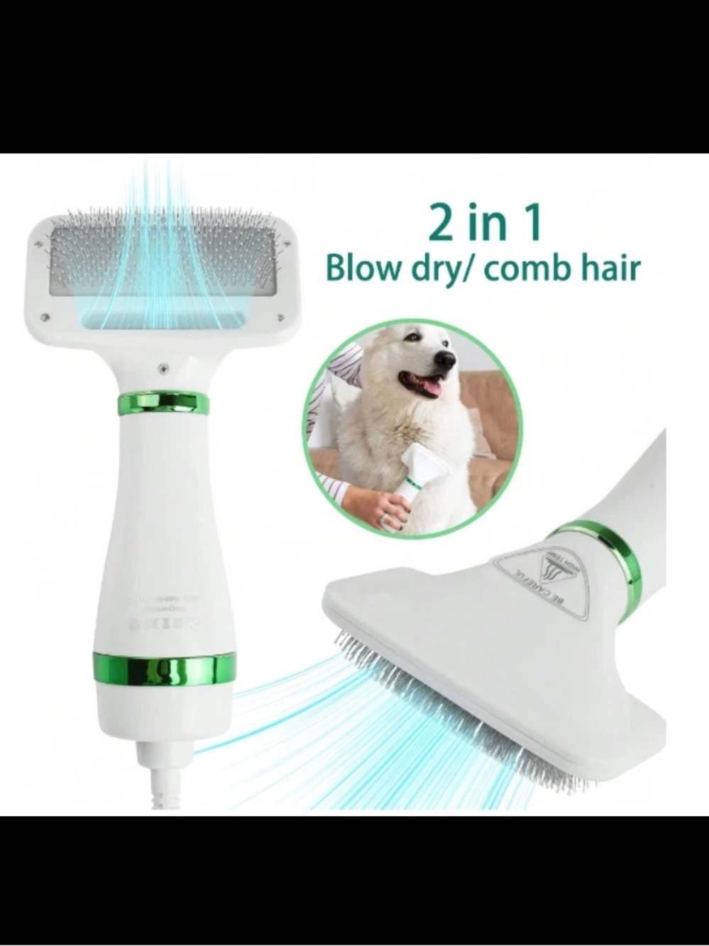 KUBIA Pet Hair Dryer 2-in-1 portable grooming tool and slicker brush
